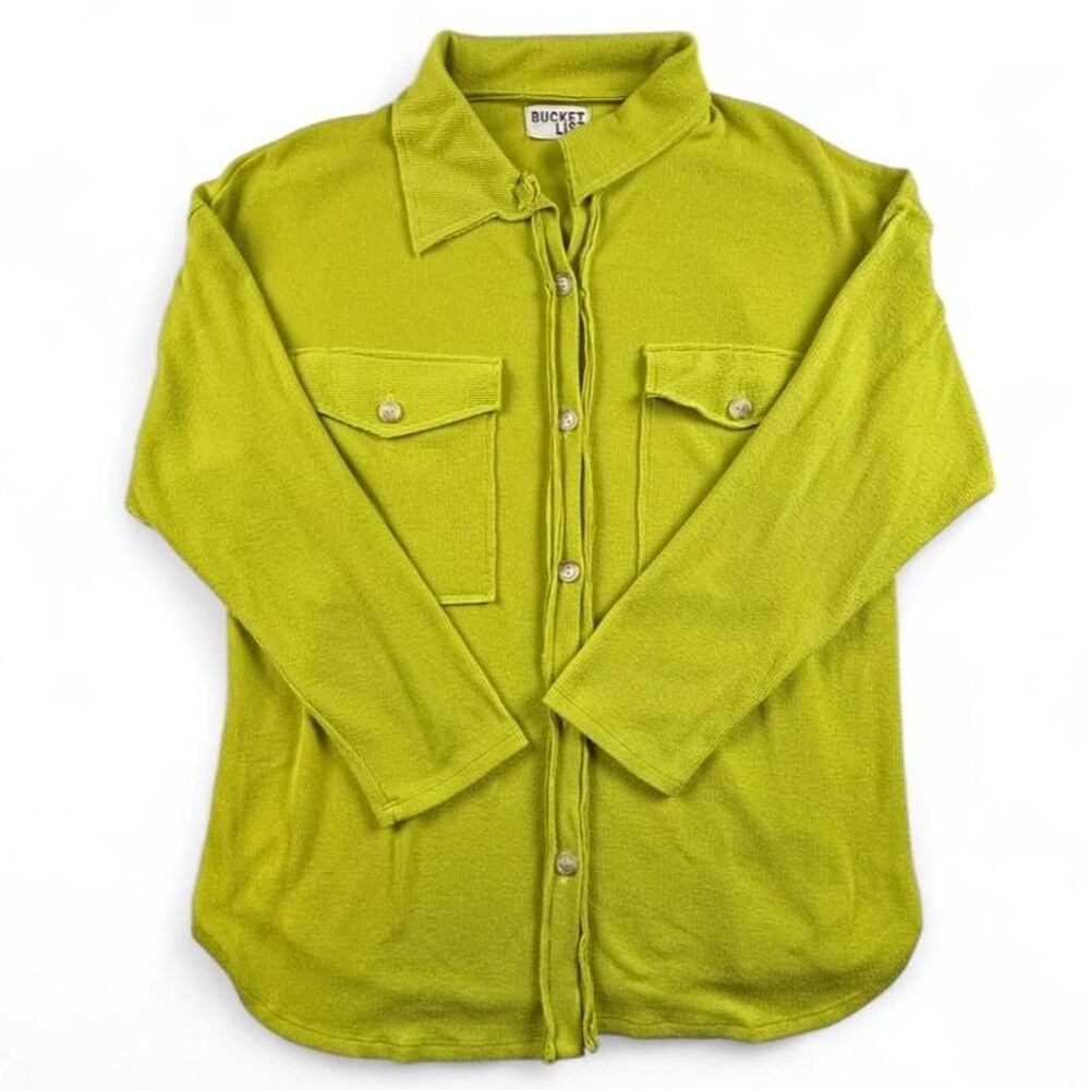 Bucket List Women’s L Lime Green Button Up Oversized Utility Shirt Shacket